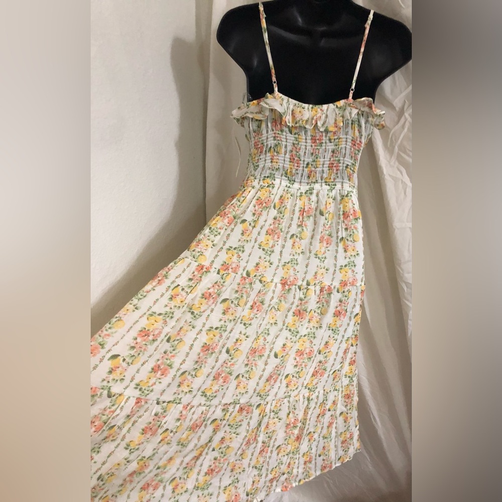 Trixxi floral yellow citrus print garden ruffle bust smocked dress size Small - Picture 10 of 16